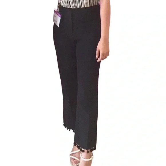 Topshop Tassel  Hem Kick Flare Trousers Black Cropped Pants Size 4 NWOT - Picture 5 of 16